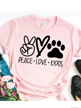 Gildan Pink Graphic 'Peace Love Dogs' Tee with Black Print